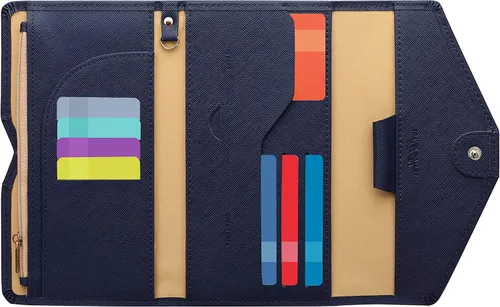 Vista 69 de Zoppen - Billetera de viaje con bloqueo RFID multiusos (Ver.4) Portatarjetas de pasaporte y vacunas, organizador de documentos de tres pliegues
