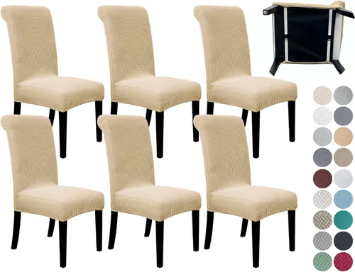 Vista 37 de SPRINGRICO Paquete de 2 fundas para sillas de comedor con cinturón de seguridad, fundas elásticas para sillas Parsons lavables, fundas protectoras