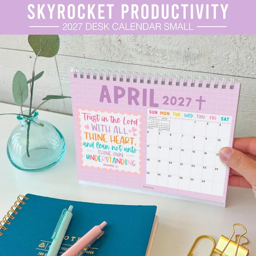 Vista 6 de Small Desk Calendar 2027 Standing Flip - 2027 Desk Calendar Small 2027-2028 Colorful Pastel