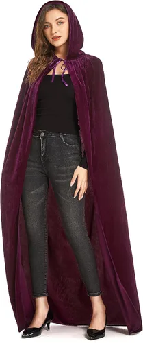 Vista 10 de Diffly Capa de terciopelo con capucha de 59 pulgadas, unisex, capa de Halloween para mago de bruja diablo, Halloween, Navidad, cosplay Negro