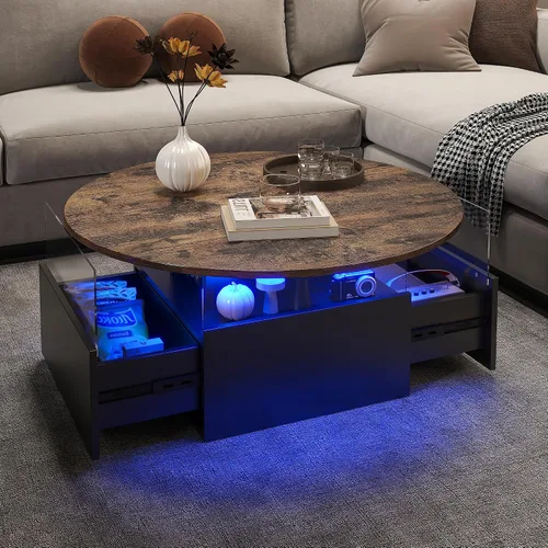 Vista 10 de HedoAjim Mesa de café redonda de 31.5" para sala de estar, mesa moderna de sala de estar con LED y almacenamiento, mesas de café cuadradas