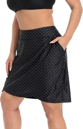 Vista 4 de HDE Falda pantalón corta de talla grande para mujer con pantalones cortos de bicicleta, pantalones cortos de golf, falda de natación con bolsillos