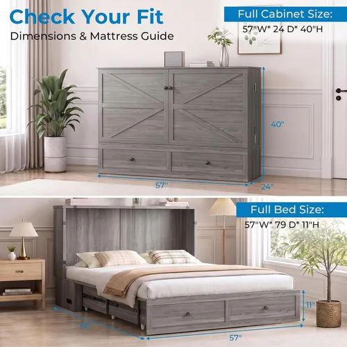 Vista 3 de Mjkone Murphy - Cama de armario con colchón plegable de tres pliegues, tamaño matrimonial, color gris
