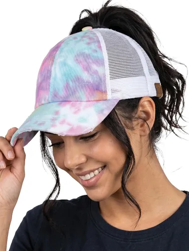 Vista 106 de Funky Junque - Sombrero de cola de caballo para mujer, gorra de béisbol con ajuste ajustable y cola de caballo alta cruzada para uso diario Paquete