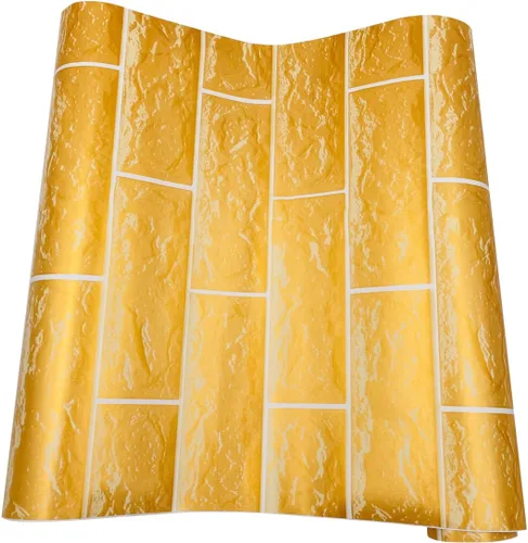 Vista 8 de Rollo de papel tapiz de ladrillos dorados de 32.8 pies, película de vinilo autoadhesiva para pared, para el hogar, cocina, contra salpicaduras