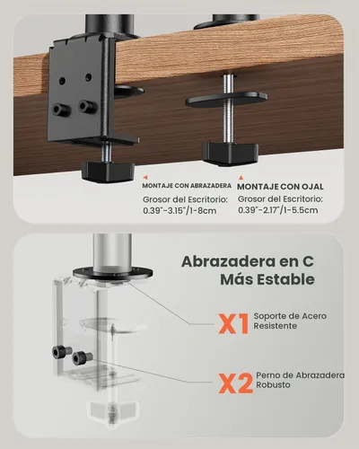 Vista 10 de ErGear - Soporte para dos monitores, resistente y ajustable, montaje de escritorio para monitores de hasta 32 pulgadas, altura totalmente ajustable