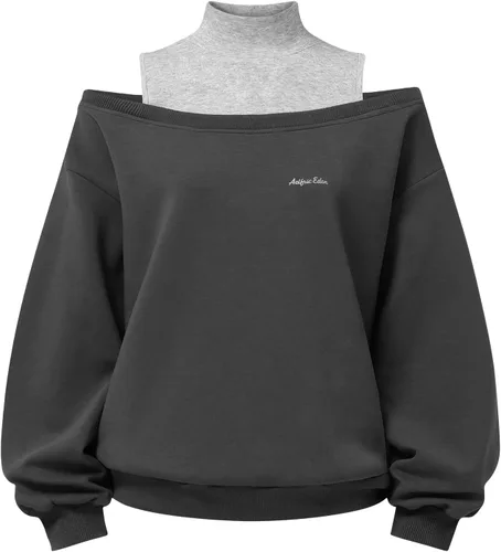 Vista 8 de Aelfric Eden Sudadera de cuello alto falso con hombros descubiertos para Gris Stone