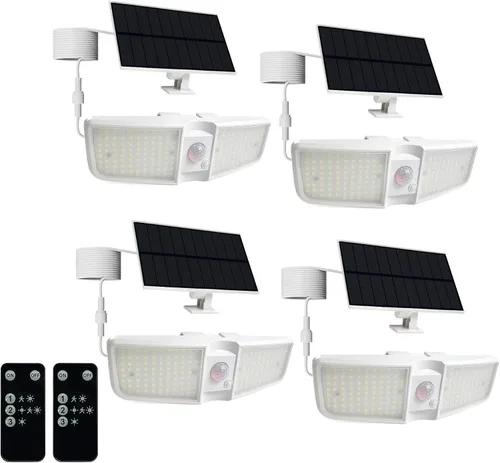 Vista 7 de Reflectores solares para exteriores con sensor de movimiento de 6500 K con control remoto, 180 LED impermeables, luz solar de seguridad al aire