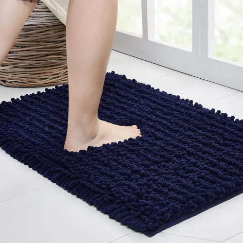 Vista 23 de Walensee Alfombra de baño antideslizante (32x20, azul oscuro) absorbente de agua, súper suave, felpilla peluda, lavable a máquina, se seca