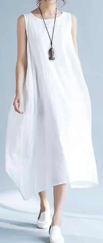 Vista 3 de GGUHHU Vestido holgado sin mangas de lino y algodón para mujer con bolsillos