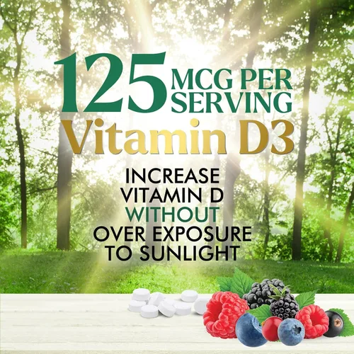 Vista 6 de Vitamina D3 5000 UI (125 mcg) por porción, vitamina D extra fuerte masticable para apoyo inmunológico, suplementos para huesos, dientes y músculos