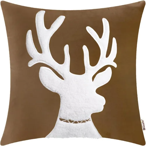 Vista 46 de BRAWARM Christmas Reindeer Pillow Cover 18x18 Black Velvet Embroidered Reno negro