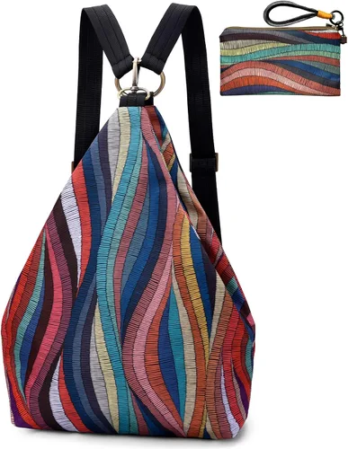 Vista 17 de Mochila pequeña bohemia de mariposa negra para mujer, mochila de viaje ligera Rojo albaricoque M