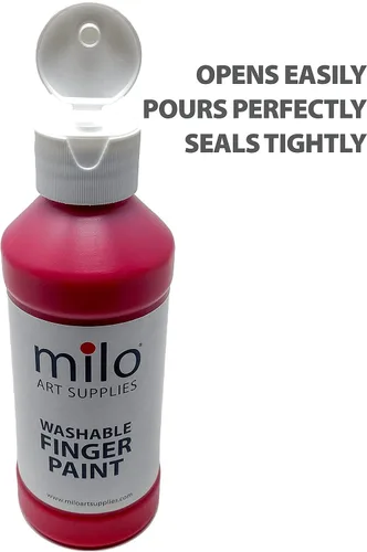 Vista 5 de milo Juego de pintura de dedos lavable para niños, 8 colores, botellas de 8 onzas, seguras y no tóxicas, fabricadas en los Estados Unidos, pinturas