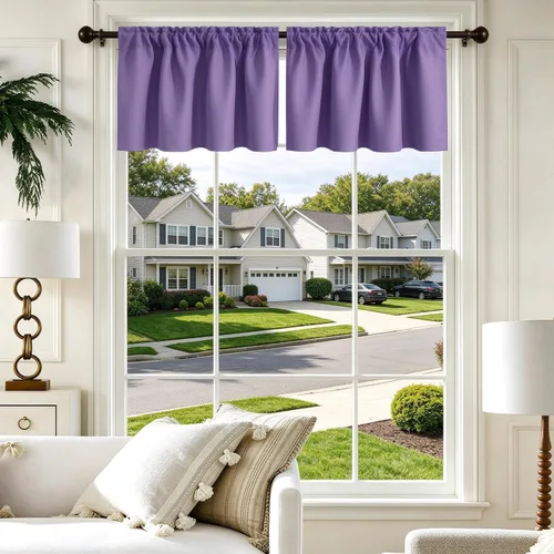 Vista 18 de Cenefa Beige Oscurecedora para Ventana, Cortina Corta con Bolsillo para Barra, Cenefa Primitiva para Sala de Estar, Baño, Guardería, Cocina, Ventana
