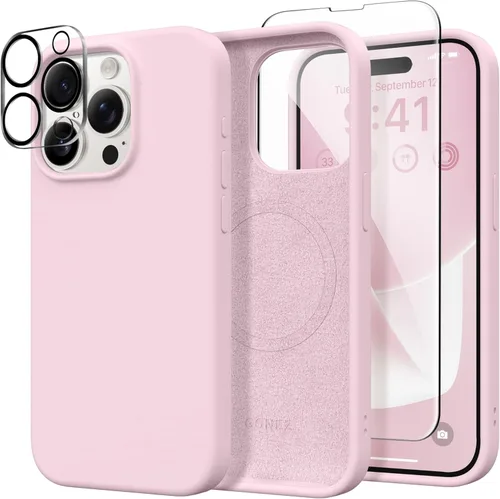 Vista 161 de GONEZ Funda magnética para iPhone 14, compatible con Magsafe, con protector de pantalla + protector de cámara, forro de microfibra antiarañazos