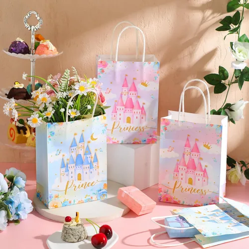 Vista 3 de Sepamoon - Paquete de 12 bolsas de regalos de princesa con temática de princesa, bolsa de regalo