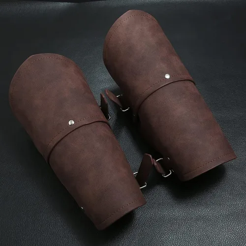 Vista 4 de Pulsera de cuero sintético con hebilla medieval punk, brazalete de armadura de brazo ancho