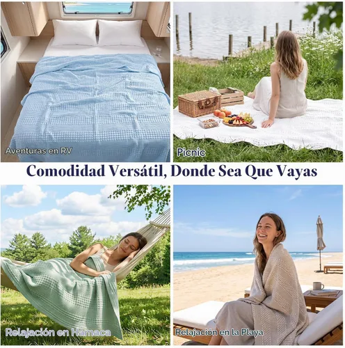 Vista 8 de PHF Manta ligera de punto gofre 100% algodón para cama, King, color blanco 02 Blanco