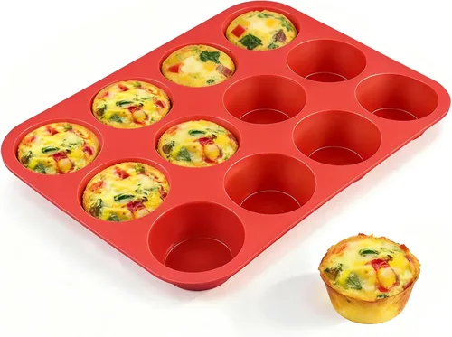 Vista 12 de CAKETIME Moldes de silicona para magdalenas para hornear, molde de tamaño regular para magdalenas, molde para hornear moldes de silicona