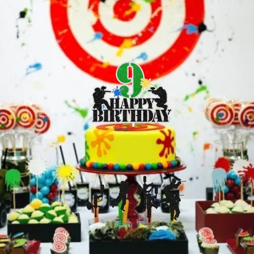 Vista 5 de Juego de 7 piezas de decoración para cupcakes de paintball para adolescentes de 9.º cumpleaños. Es la fiesta de cumpleaños perfecta con temática