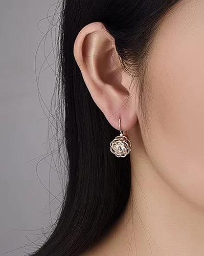 Vista 2 de Pendientes chapados en oro con diseño de flor de rosa con cristal AAAAA Australia transparente para mujer