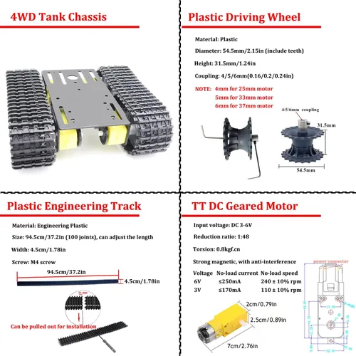 Vista 4 de SmaringWing Kit de chasis de tanque robótico inteligente de metal a control remoto con 4 motores DC TT para Arduino UNO R3/Raspberry Pie/STEAM