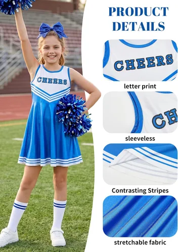 Vista 3 de lontakids Disfraces de animadora para niñas, vestidos de 4 piezas Azul