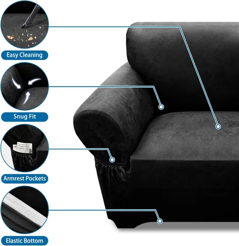 Vista 98 de Fundas para Sillón de 2 Piezas con Cojín en T, Fundas de Aspecto de Cuero para Sofá, Fundas para Sillas, Protector de Muebles Elástico, Funda