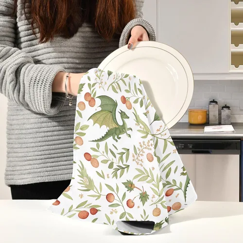 Vista 6 de Juego de 4 paños de cocina medievales con diseño de dragones medievales, ultra suaves, absorbentes, toallas de cocina, toallas de mano, paños
