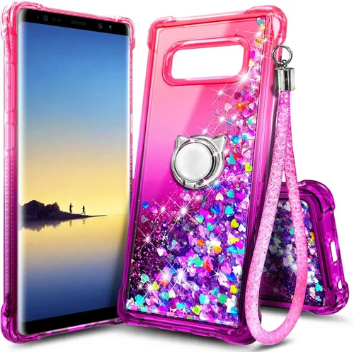 Vista 7 de NZND Funda para Samsung Galaxy Note 8 con soporte de anillo/correa de muñeca, líquido que fluye con purpurina brillante, para mujeres y niñas Agua