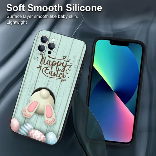 Vista 2 de Funda compatible con iPhone 14 Pro Max, diseño de conejo de Pascua, suela rosa, protección contra caídas, delgada, a prueba de golpes, funda de TPU