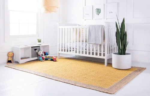 Vista 2 de Unique Loom Colección de yute trenzado de calidad clásica hecha natural tejida a mano con detalles de color sólido, alfombra rectangular de 2 pies 0