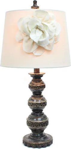 Vista 4 de Elegant Designs LT3097-WHT - Lámpara de bola apilada con pantalla de flores de lino Couture, bronce envejecido