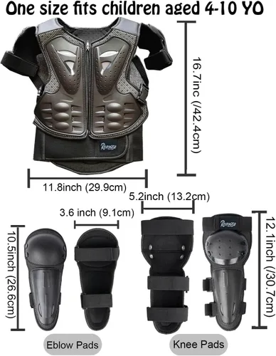 Vista 5 de Reomoto Protector de cuerpo completo para niños, equipo de motocross, para motocicleta, ciclismo, esquí, motocicleta, equitación, chaleco