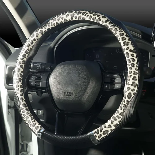 Vista 3 de KAFEEK Leopard Steering Wheel Cover for Women, Universal 14.5-15 inch Cheetah Print Design, Breathable Anti-Slip Inner Ring, Car Accessories for
