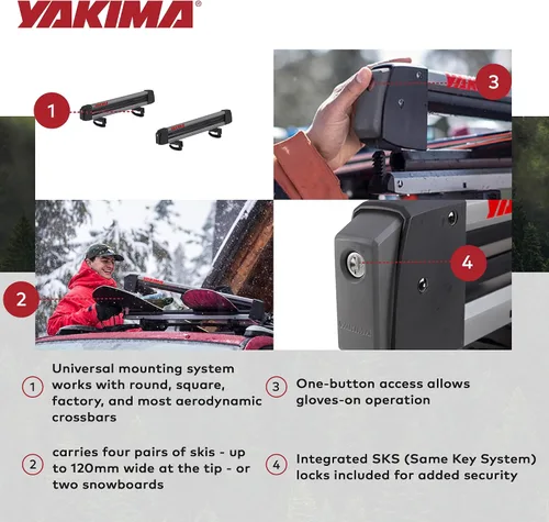 Vista 3 de YAKIMA, FreshTrack - Soporte de esquí y snowboard, se adapta a la mayoría de portaequipajes