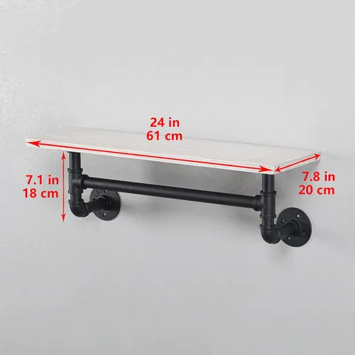 Vista 2 de MBQQ Estantes de tubería para baño en negro y blanco con toallero sobre el inodoro, estantes flotantes de 24 pulgadas de madera de pino para montaje