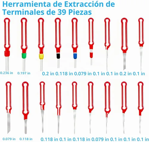 Vista 2 de Juego de herramientas de extracción de terminales 39 piezas, kit mejorado de extractor de llaves rotas, extracción de pines eléctricos de conector
