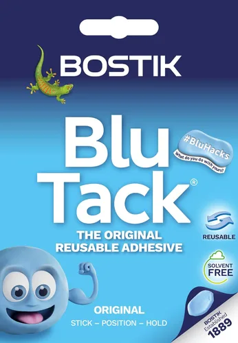 Vista 8 de Bostik Blu Tack, adhesivo reutilizable multiusos, limpio, seguro y fácil de usar, no tóxico, tamaño práctico, color: azul (paquete de 4)