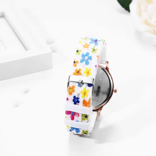 Vista 3 de JewelryWe Women Watches Silicone Band Wristwatch Round Analog Quartz Floral Casual Dress Watch for Ladies for Christmas