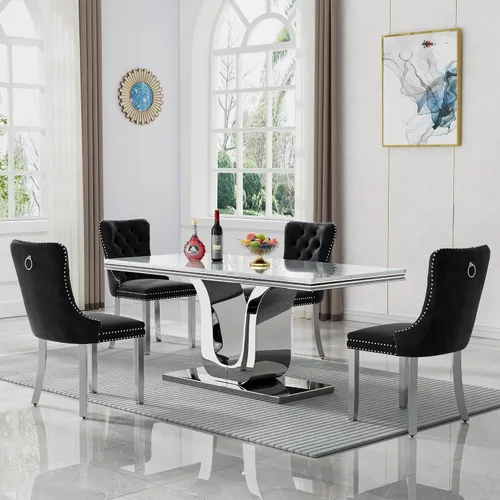 Vista 14 de SSLine Mesa de comedor moderna para mesa de cocina de mármol sintético de 6,70 pulgadas, mesa de comedor rectangular para muebles de cocina