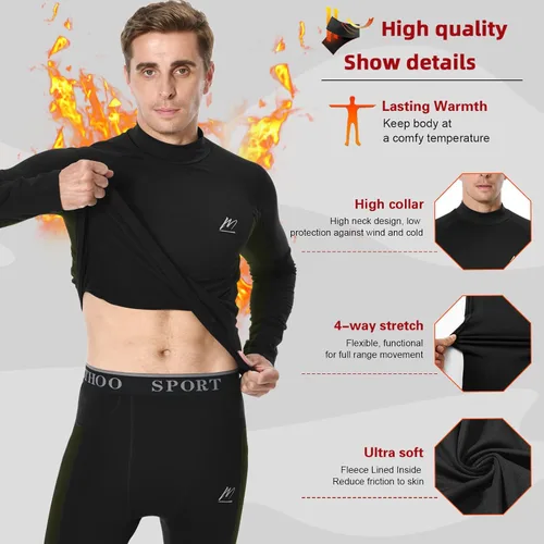 Vista 3 de Men's Fleece Lined Long Johns Base Layer Set Top Bottom for Ski Running Cold Weather