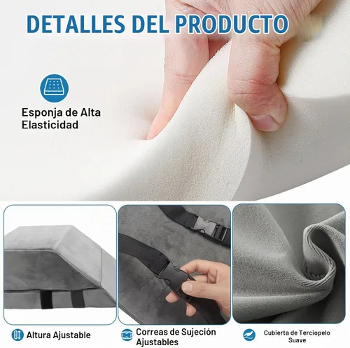 Vista 4 de Cojín reclinable ajustable de cuña de 6 pulgadas de grosor con espuma elástica y correas, almohada elevadora multiusos para silla, sofá, cama y sofá