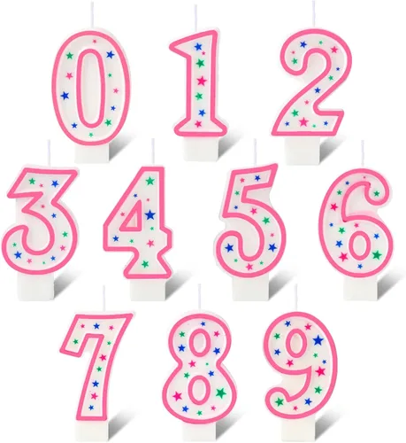 Vista 7 de Nuanchu 10 velas de cumpleaños con números del 0 al 9, adornos de estrellas