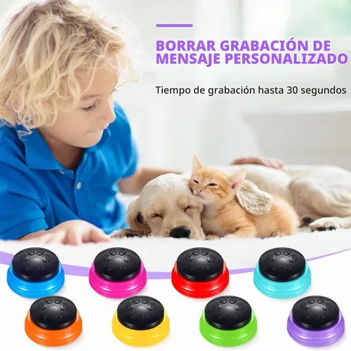 Vista 2 de Paquete de 8 botones de grabación de voz, botones grabables para perros para comunicación, botones de conversación de perros, zumbadores