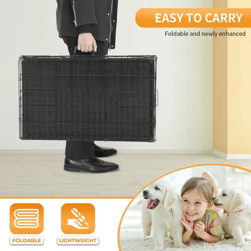 Vista 5 de PayLessHere Jaula para Perros de 46 cm para Perros Pequeños, Jaula de Metal de Puerta Única Plegable para Viajes, Interior y Exterior, con Divisores
