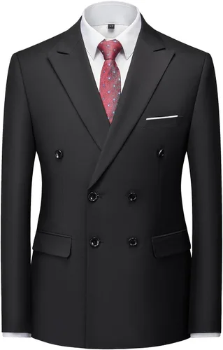 Vista 2 de KUDORO Trajes de doble botonadura para hombre, traje de esmoquin de 2 Negro