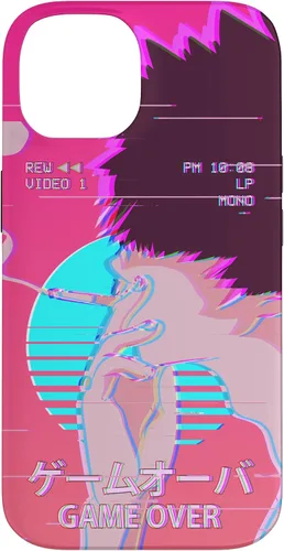 Vista 4 de Funda retro para iPhone 16 Vaporwave Aesthetic Emo Anime Boy Sad Game Over Lofi