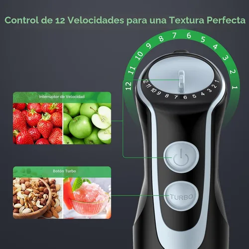 Vista 6 de Batidora de inmersión de mano, batidora de mano 4 en 1 con 12 velocidades